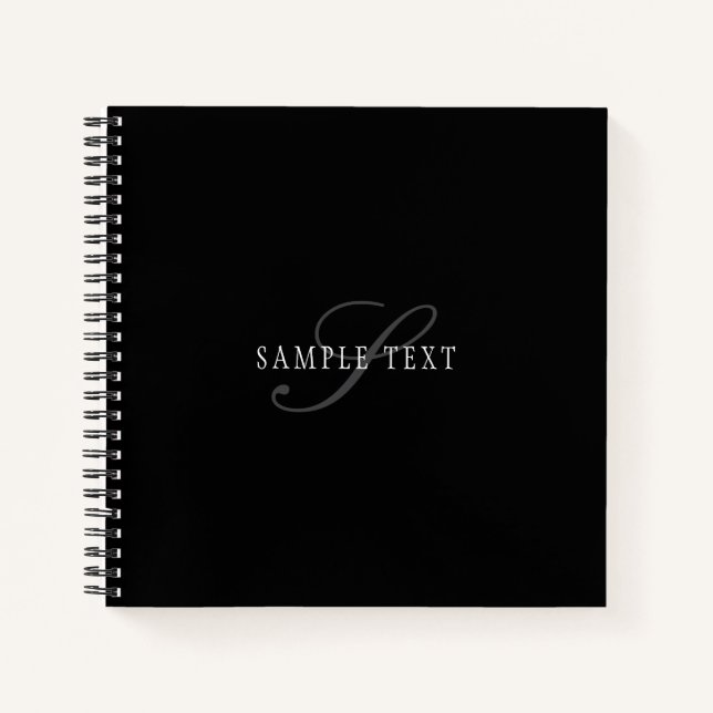 Elegant Customizable Monogram | Black Grey White Notebook (Front)