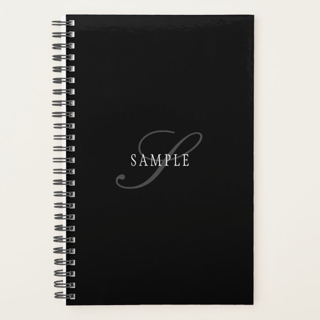 Elegant Customizable Monogram | Black Grey White Planner (Front)