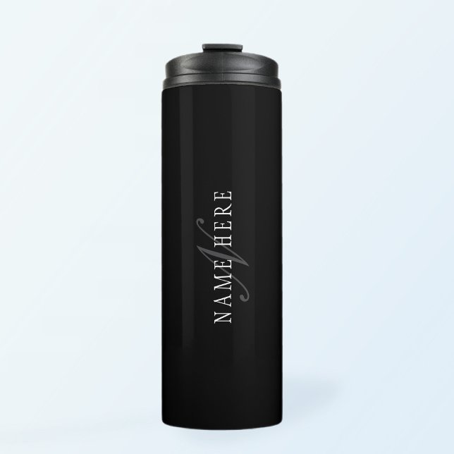 Elegant Customizable Monogram | Black Grey White Thermal Tumbler (Creator Uploaded)