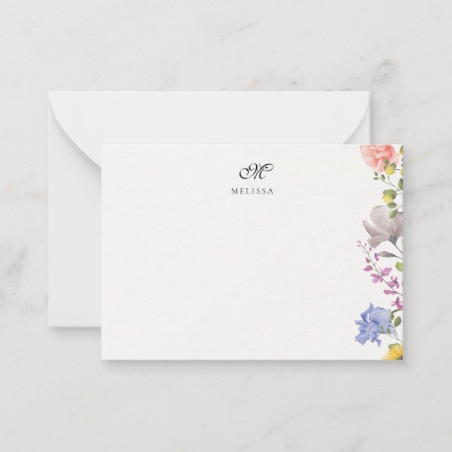 Elegant Customizable Name And Initial Wildflower  Card (Front)