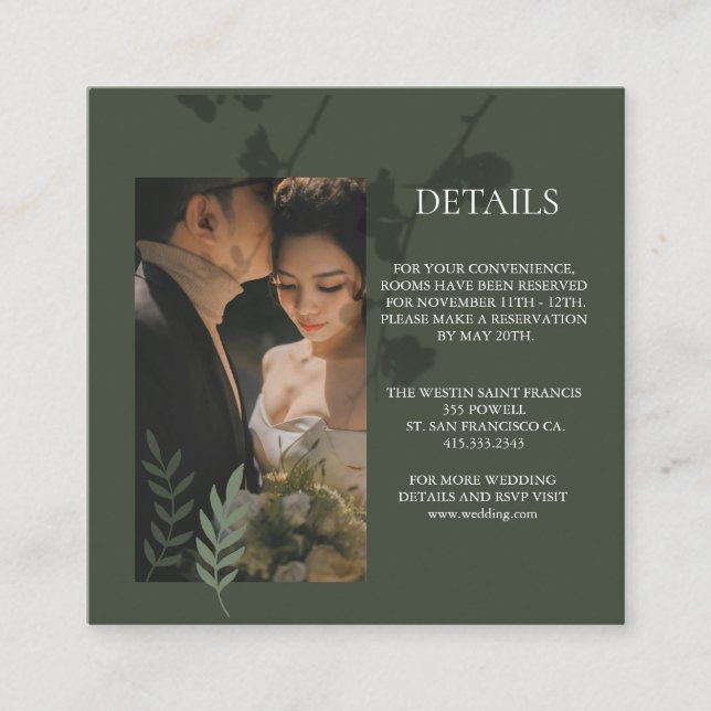 Elegant customizable olive green wedding  enclosure card (Front)