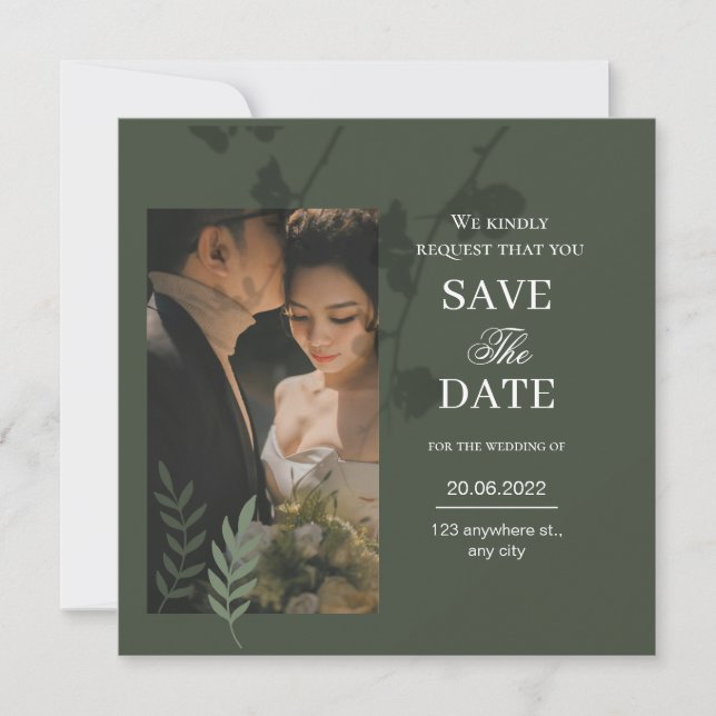 Elegant customizable olive green wedding  save the date (Front)