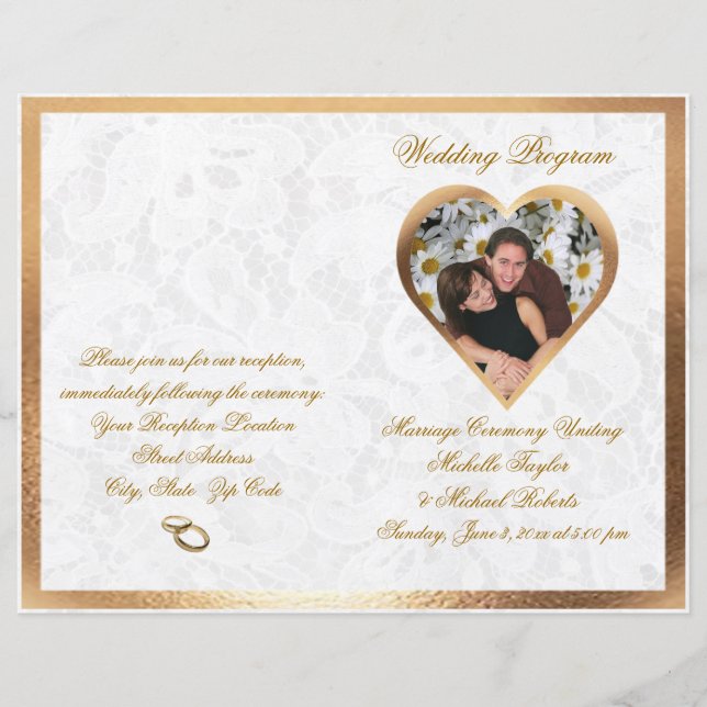 Elegant Customizable Photo Wedding Program (Front)