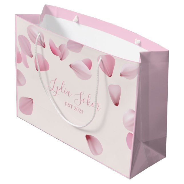 Elegant Customizable Pink Petal Gift Bag (Back Angled)