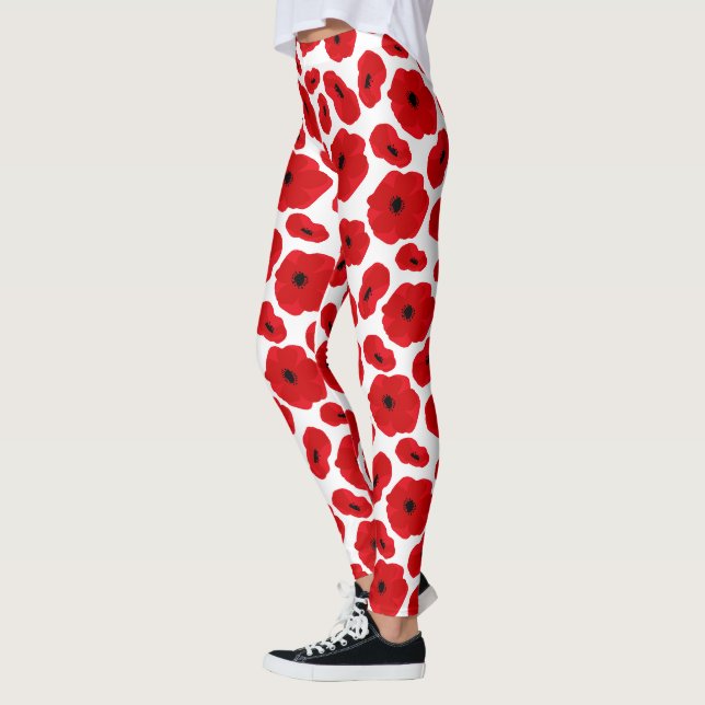 Elegant Customizable Poppy Flower Leggings (Left)