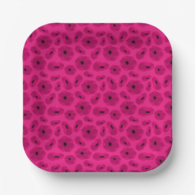 elegant customizable poppy flower  paper plate (Front)