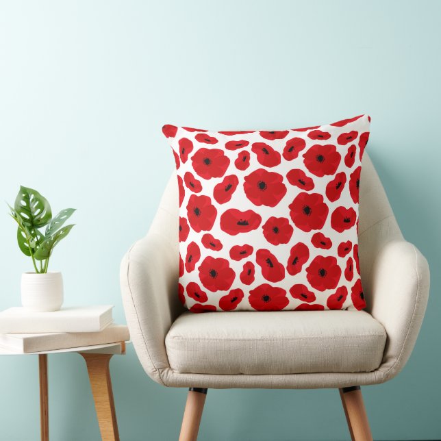 Elegant Customizable Poppy Flower Throw Pillow (Chair)