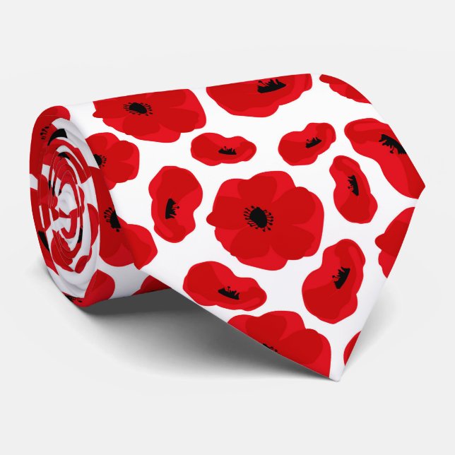 Elegant Customizable Poppy Flower Tie (Rolled)