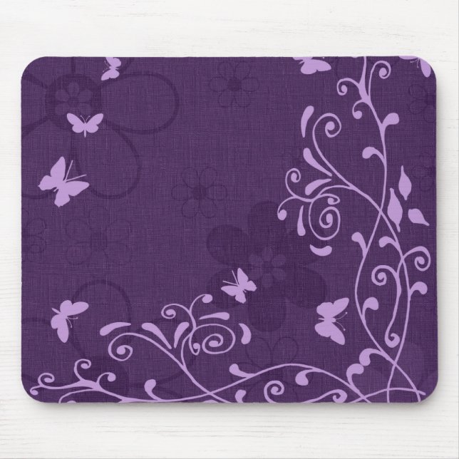 Elegant Customizable Purple Butterfly Mouse Pad (Front)