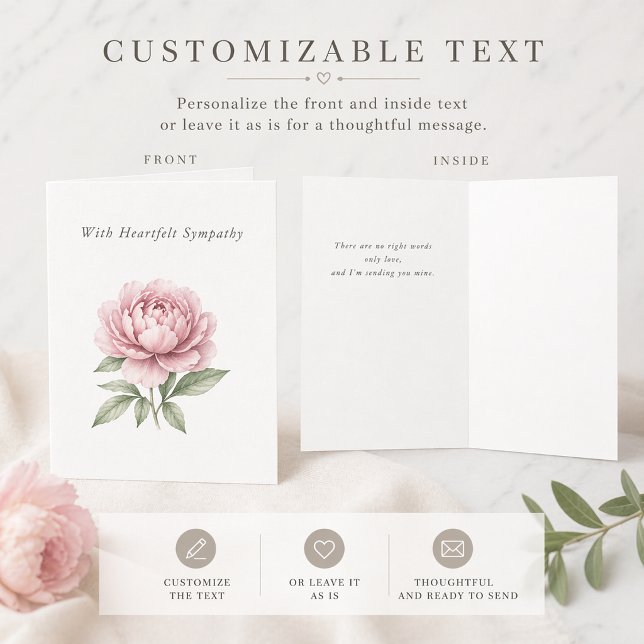 Elegant Customizable Sympathy Card with Peony  (Creator Uploaded)