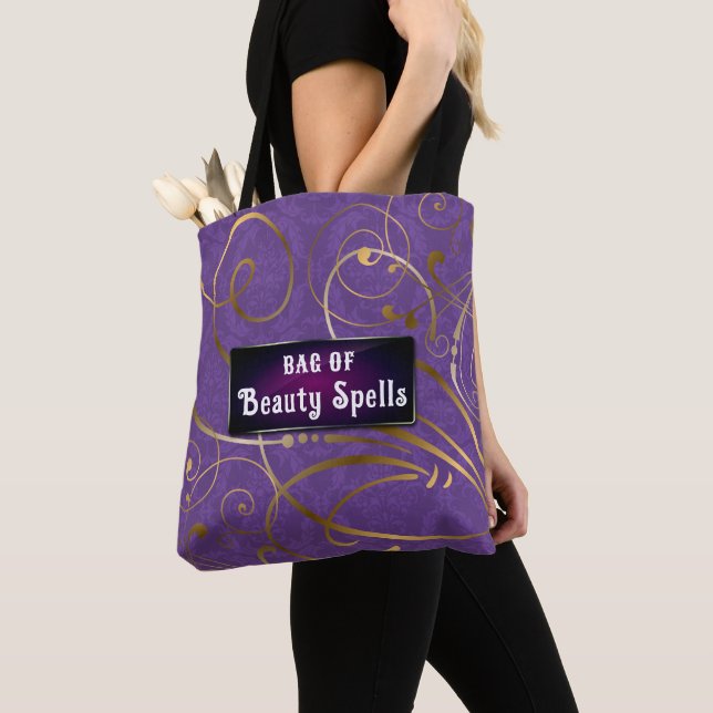 Elegant Customizable Text Flourish Damask Tote Bag (Close Up)