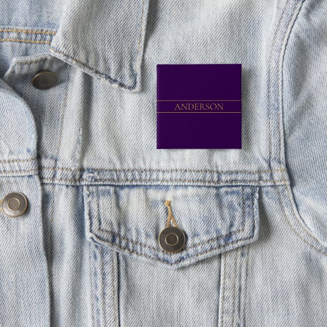 Elegant Customizable Text | Gold & Deep Purple 2 Inch Square Button (In Situ)