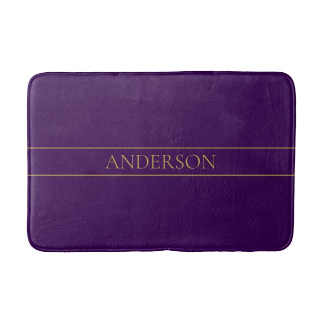 Elegant Customizable Text | Gold & Deep Purple Bath Mat (Front)