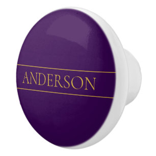 Elegant Customizable Text   Gold & Deep Purple Ceramic Knob