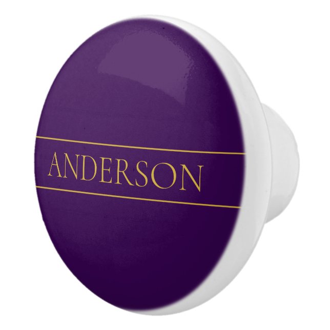 Elegant Customizable Text | Gold & Deep Purple Ceramic Knob (Right)