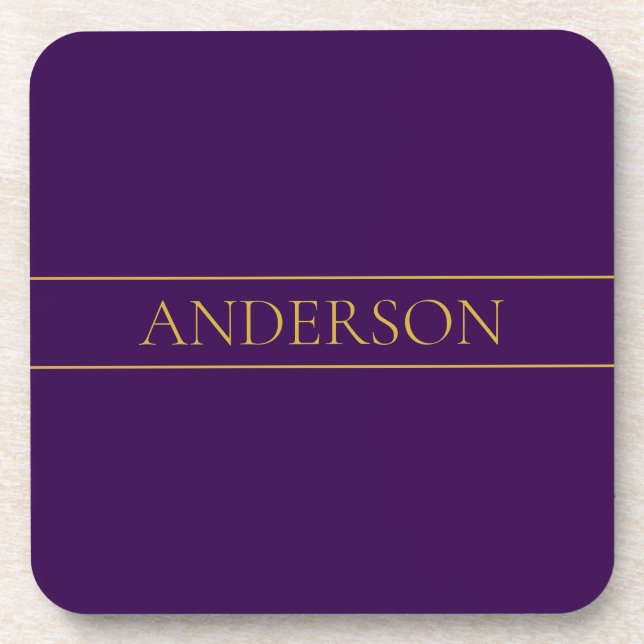 Elegant Customizable Text | Gold & Deep Purple Coaster (Front)