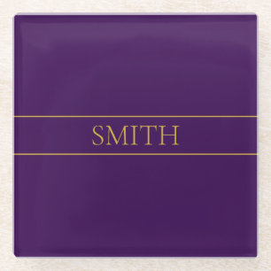 Elegant Customizable Text   Gold & Deep Purple Glass Coaster