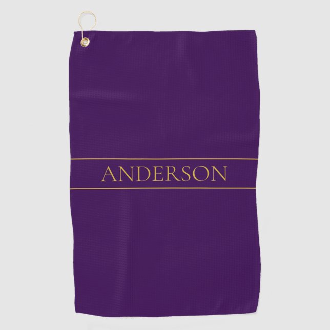 Elegant Customizable Text | Gold & Deep Purple Golf Towel (Front)