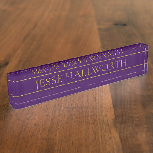 Elegant Customizable Text   Gold & Deep Purple Nameplate