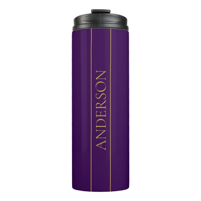 Elegant Customizable Text | Gold & Deep Purple Thermal Tumbler (Front)