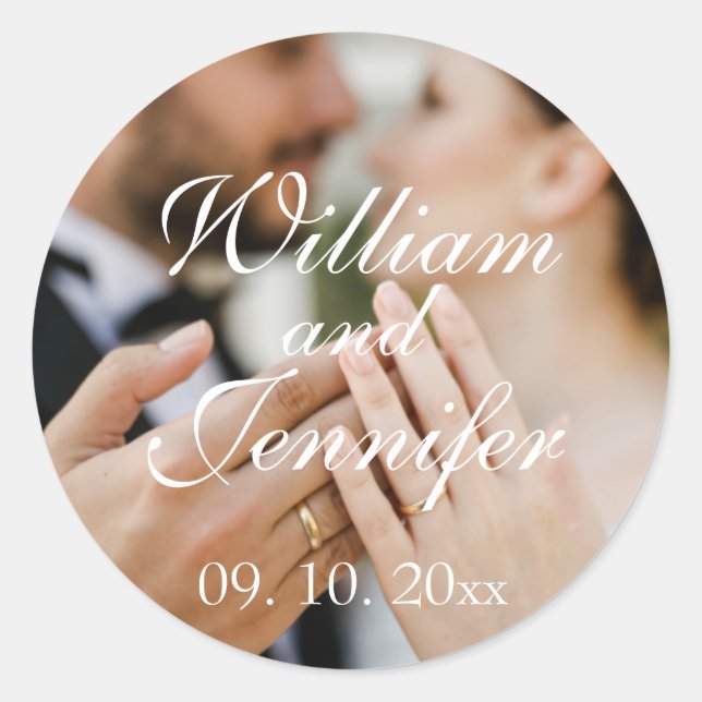 Elegant Customize Photo, Name, and Date Monogram  Classic Round Sticker (Front)