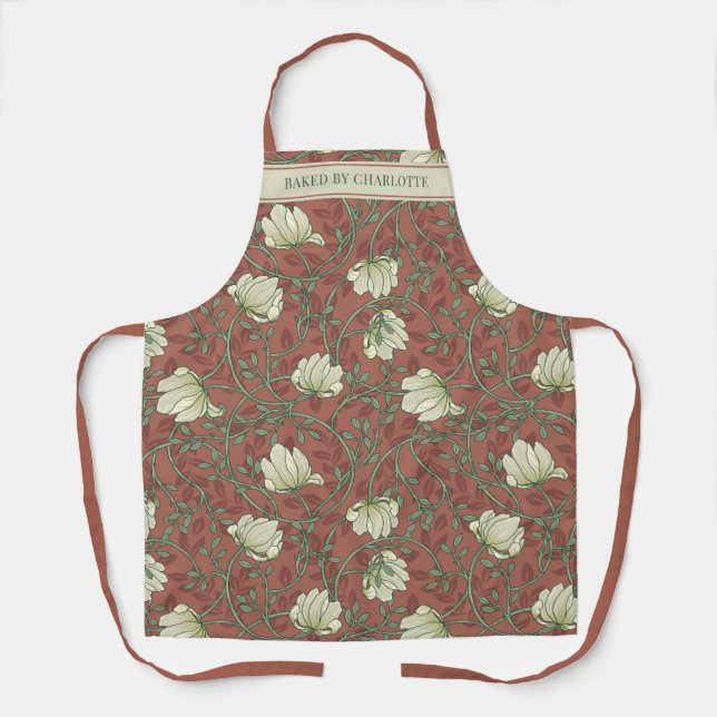 Elegant Customized Baked By Floral Pattern Apron (Front)