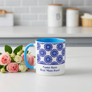 Elegant Customized Blue Evil Eye Geometric Pattern Mug