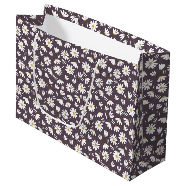 Elegant Customized Chamomile Floral Large Gift Bag (Front Angled)