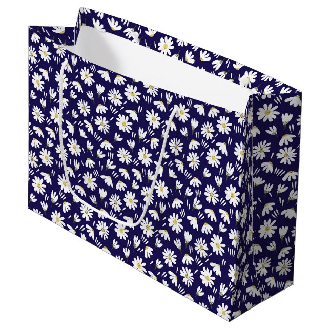 Elegant Customized Chamomile Floral  Large Gift Bag (Front Angled)