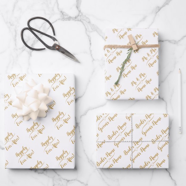 Elegant Customized Wedding Bride Groom Gold White Wrapping Paper Sheet (Front)