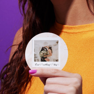 Elegant Customized Wedding Photo Classic Round Sticker