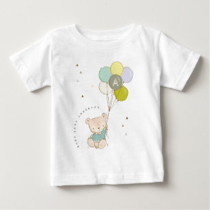 Elegant Cute Aqua Bear Balloon Boys Monogram Baby T-Shirt