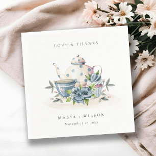 Elegant Cute Aqua Blue Floral Teapot Cup Wedding Napkin