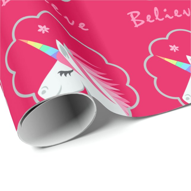 elegant cute believe in unicorns emoji wrapping paper (Roll Corner)