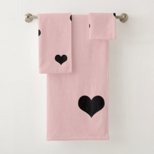Elegant cute black & blush pink heart pattern bath towel set