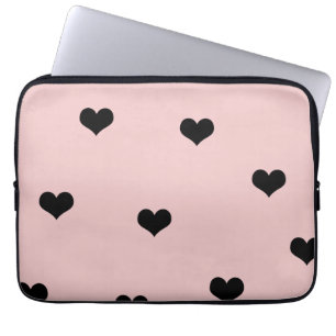 Elegant cute black & blush pink heart pattern laptop sleeve