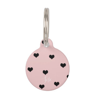 Elegant cute black & blush pink heart pattern pet tag