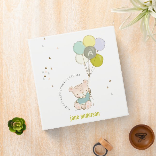 Elegant Cute Blue Bear Balloon Boy's Monogram Binder (In Situ)