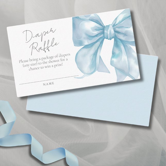 Elegant Cute Blue Bow Baby Shower Diaper Raffle Enclosure Card (Elegant Cute Blue Bow Baby Shower Diaper Raffle Enclosure Card)