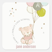 Elegant Cute Blush Bear Balloon Kids Monogram