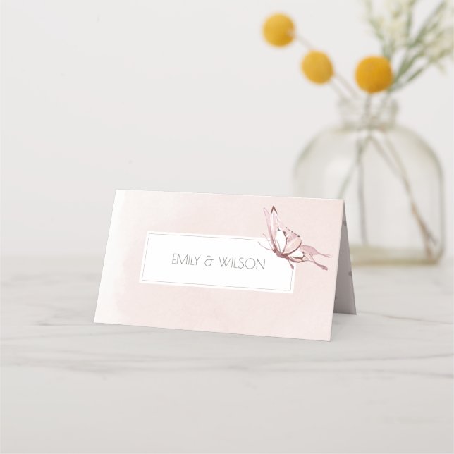 ELEGANT CUTE BLUSH WATERCOLOR BUTTERFLY WEDDING PLACE CARD (Back)