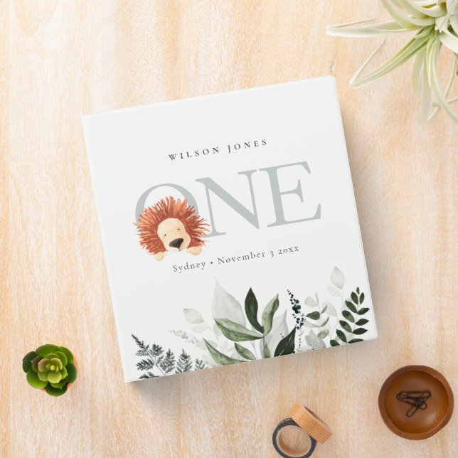 Elegant Cute Boho Lion Foliage 1st First Birthday Binder (In Situ)
