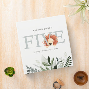 Elegant Cute Boho Lion Foliage 5th Fifth Birthday Binder