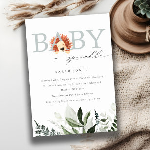 Elegant Cute Boho Lion Foliage Baby Sprinkle Invitation