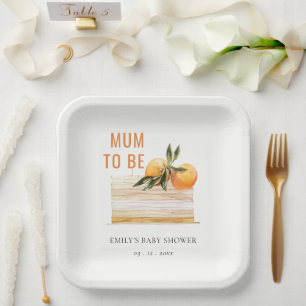 Elegant Cute Boho Orange Fruit Cake Baby Shower Paper Plate