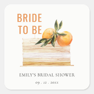 Elegant Cute Boho Orange Fruit Cake Bridal Shower Square Sticker