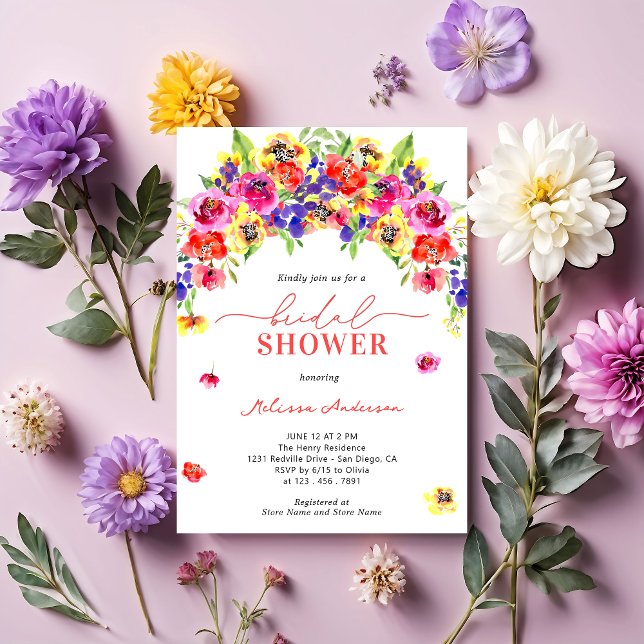 Elegant Cute Bright Colourful Floral Bridal Shower Invitation (Creator Uploaded)