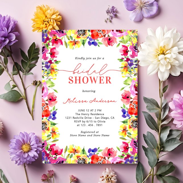 Elegant Cute Bright Flowers Bridal Shower Invitation (Creator Uploaded)