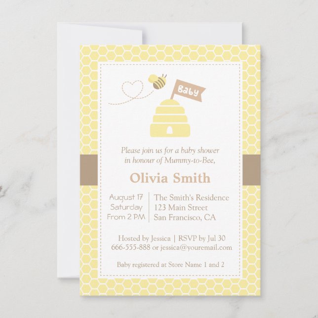Elegant Cute Bumble Bee Baby Shower Invitations (Front)