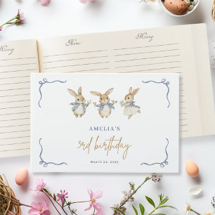 Elegant Cute Bunny Kid Easter 3rd Birthday Party Guest Book